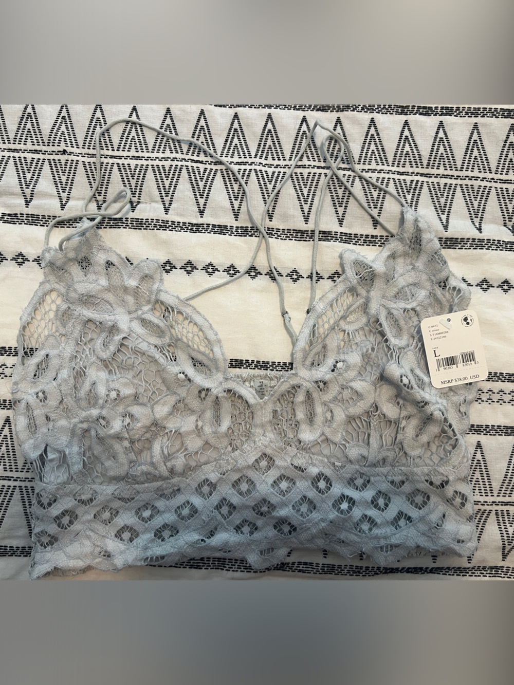 NWT Free People Lace Bralette in Light Gray - adjustable straps size Large